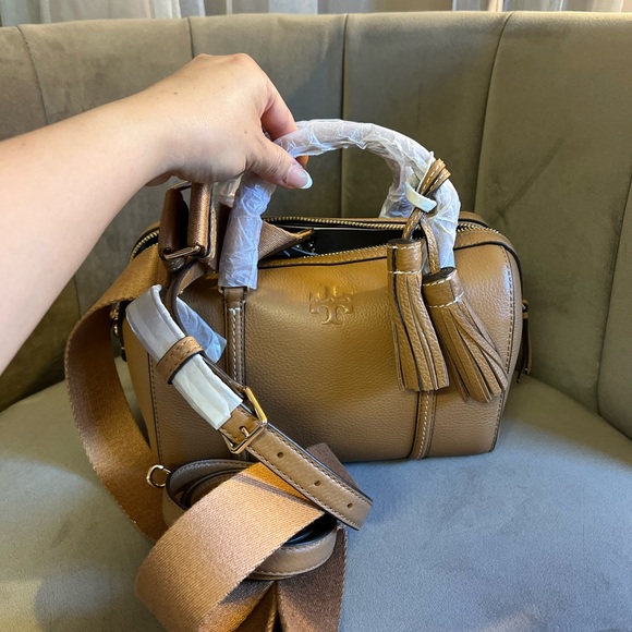 Tory Burch Tan Satchel with Structured Design and...